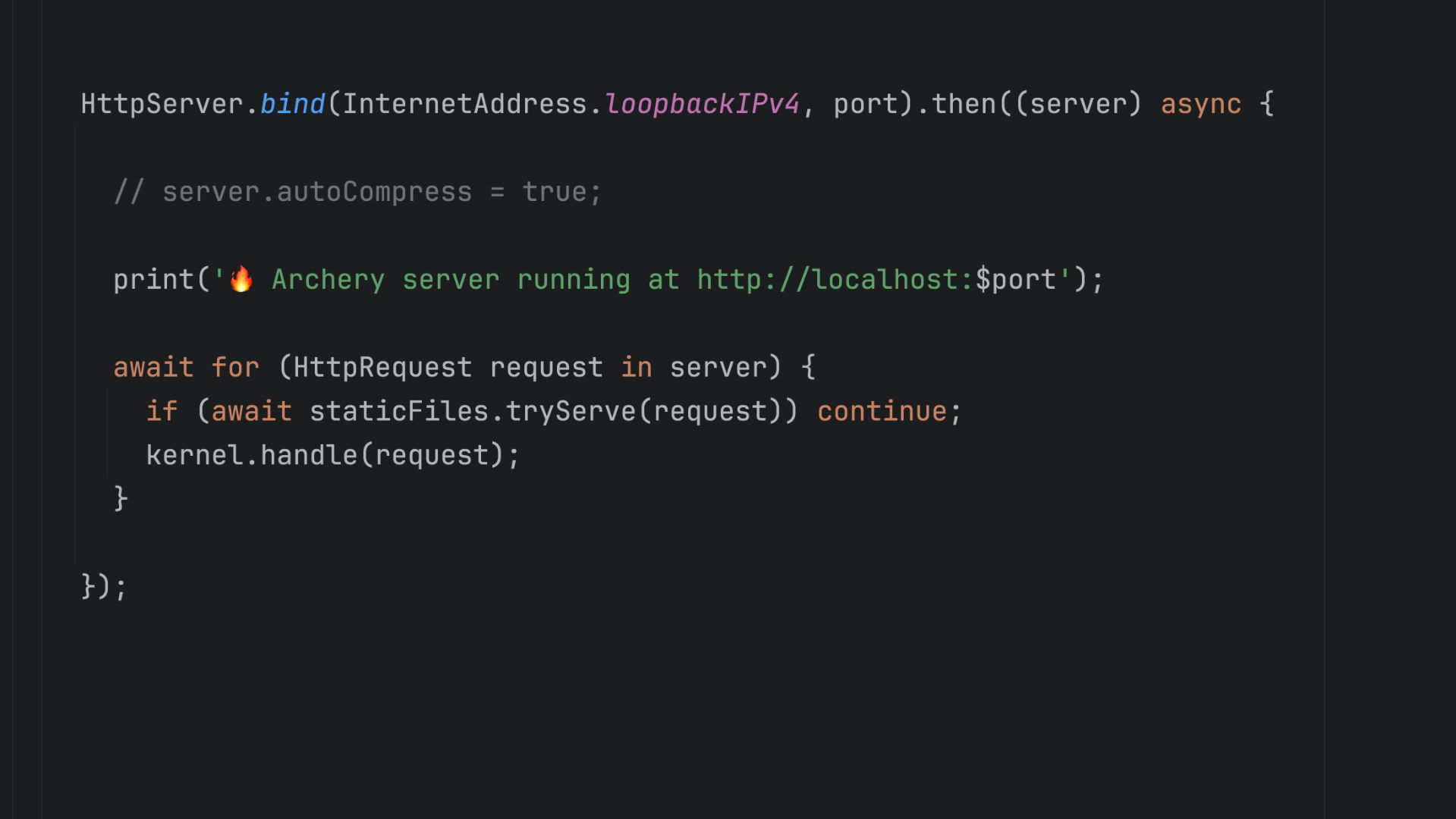 Archery server setup using dart:io